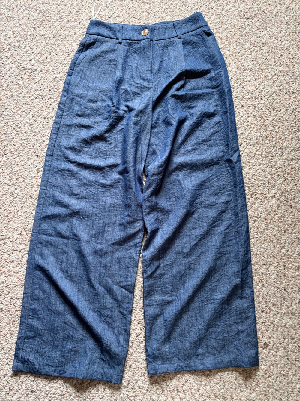 NWT Commense women’s medium crop tank top wide leg trouser chambray blue set - Picture 2 of 12